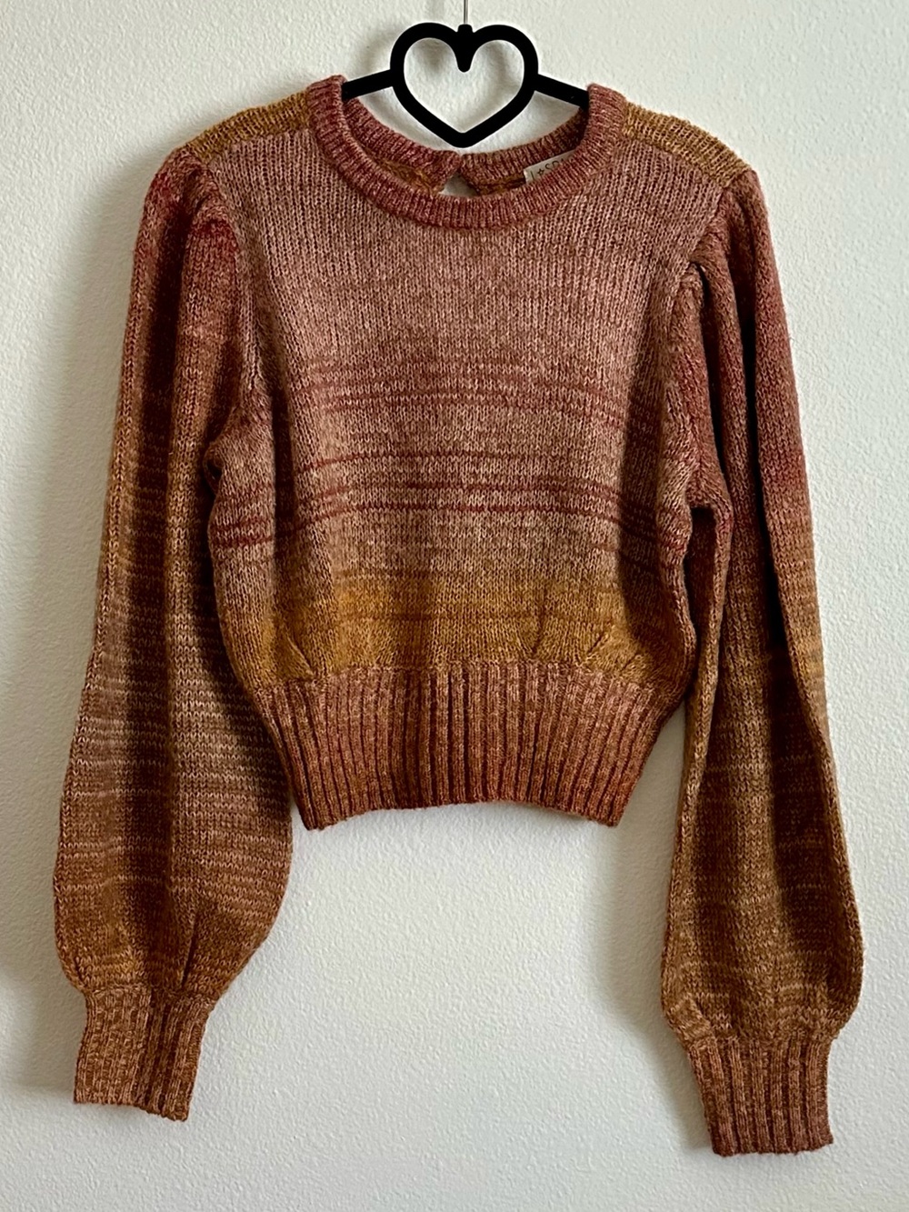 L*SPACE Rust Orange Red Balloon Sleeve Cropped Juniper Sweater Size S
